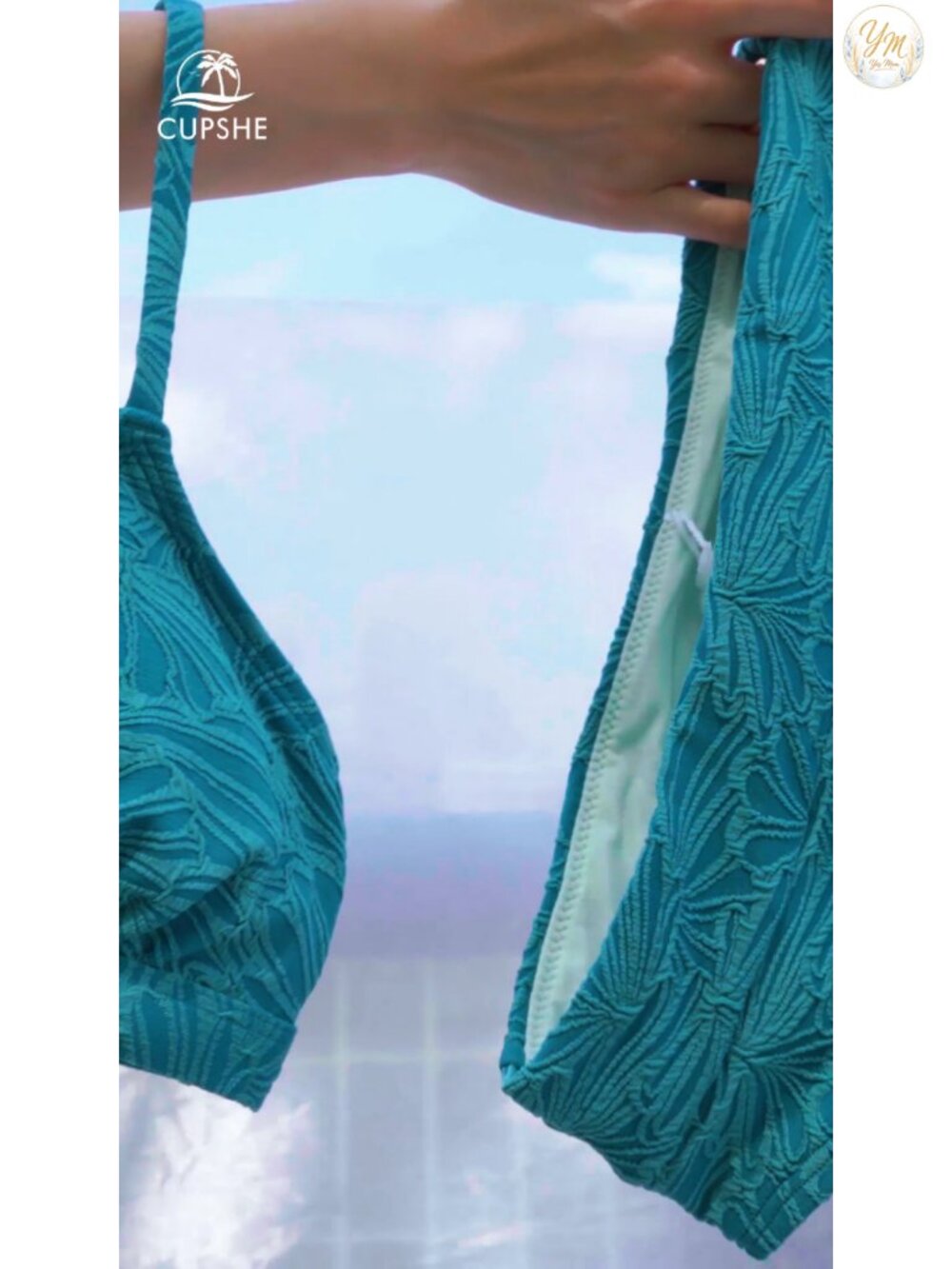 Women's High Waisted Bikini Set Scalloped V-Neck Textured Two Piece Swimwear - Picture 6 of 6